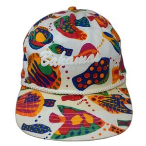 Winner 5 Panel White Blue Green One Size Tropical Fish Print Rope Bahamas Hat